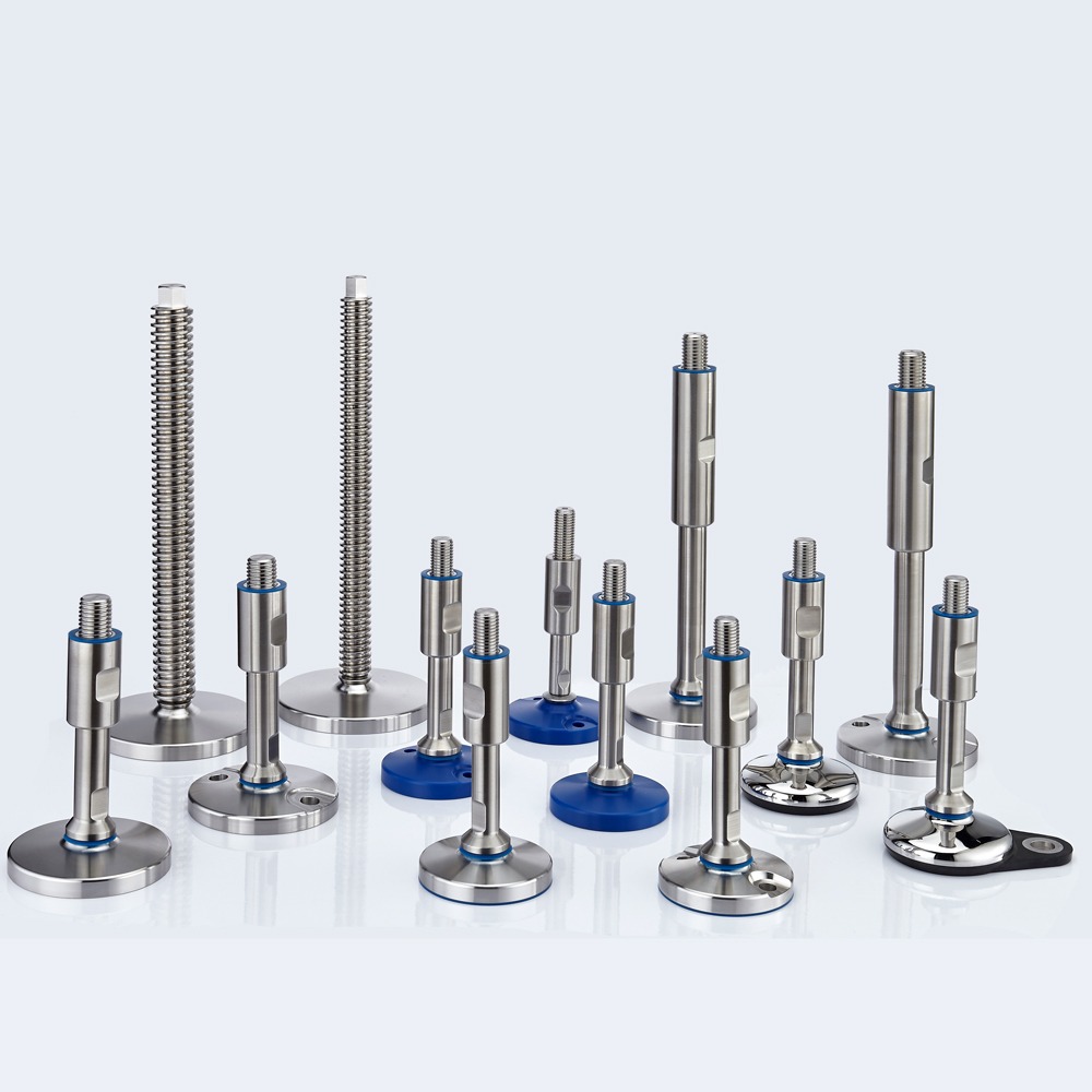 Stainless machine feet in hygienic EHEDG design