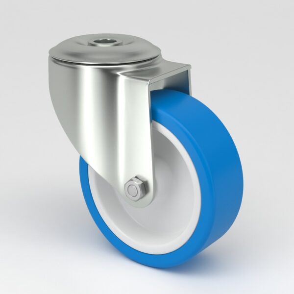 Blue industrial castors in hygienic design (1)