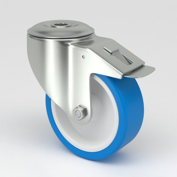 Blue industrial castors in hygienic design (2)