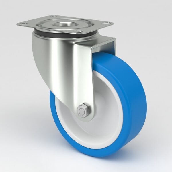 Blue industrial castors in hygienic design (3)