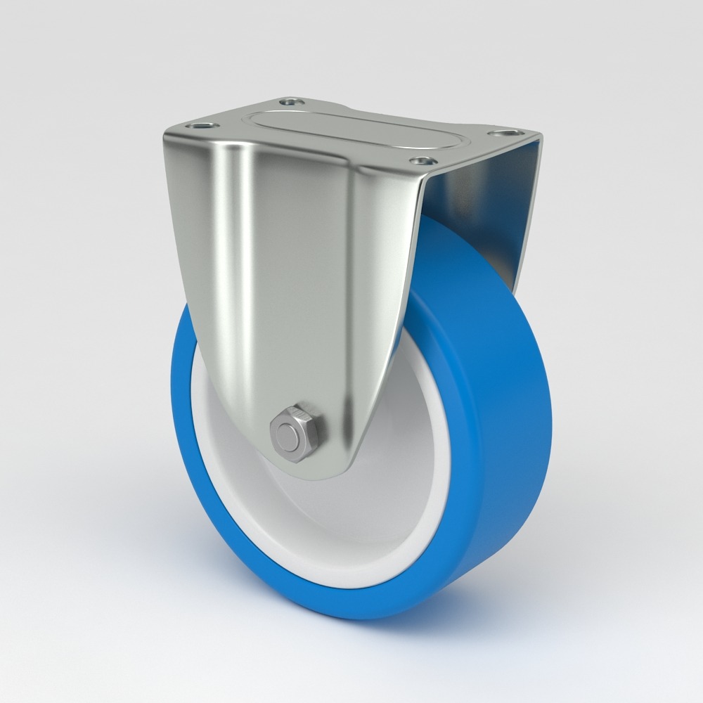 Industrial castor in hygienic design blue polyurethane tread