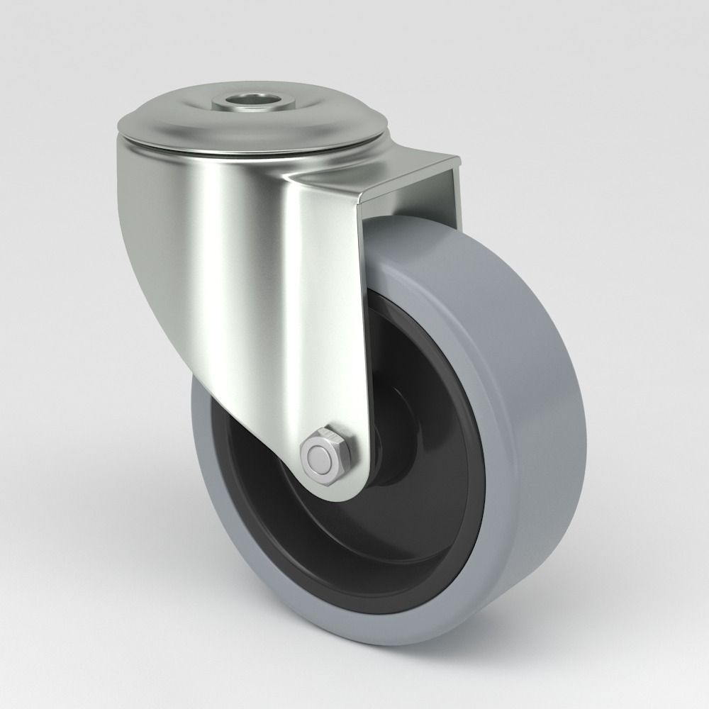 Swivel castor in hygienic design grey non-marking elastic-tire
