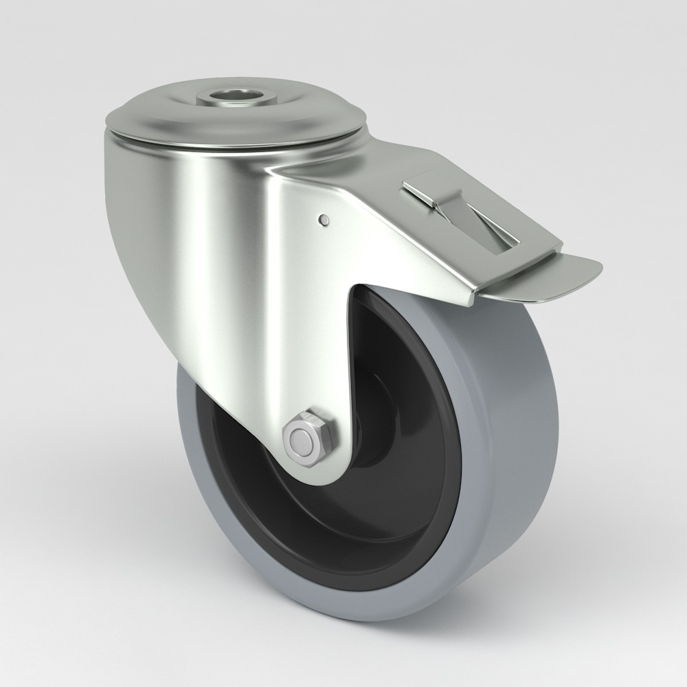 Swivel castor in hygienic design grey non-marking elastic-tire