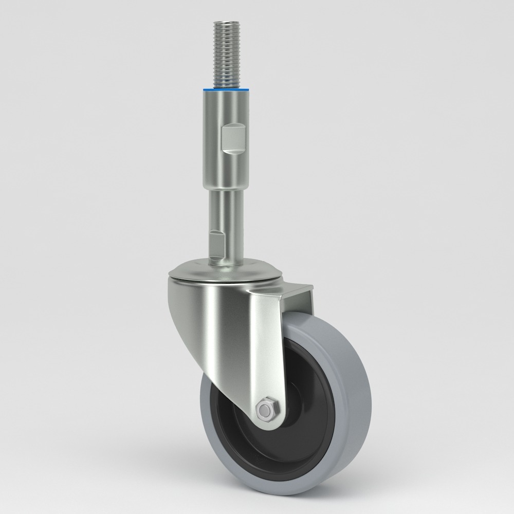 Leveling castor in hygienic design grey non-marking elastic-tire