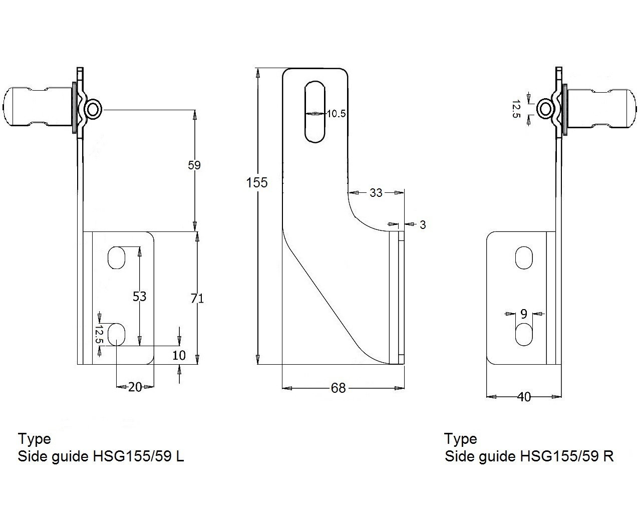 Hygienic side guide bracket in stainless steel