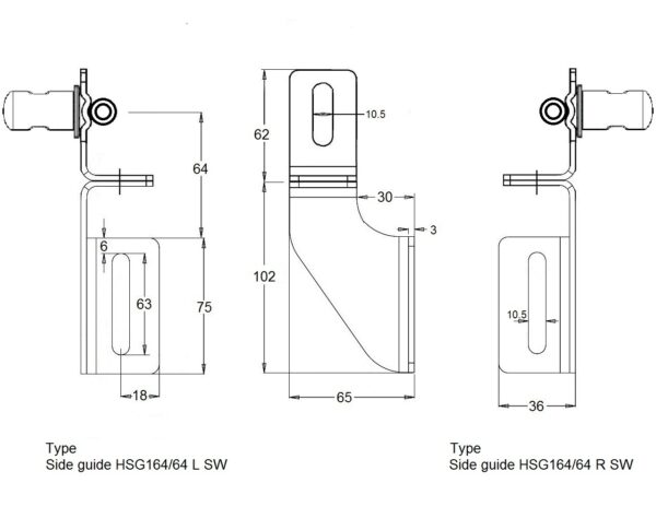 Hygienic swivel side guide bracket in stainless steel HSG164 SW