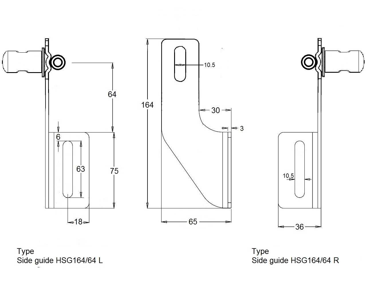 Hygienic side guide bracket in stainless steel