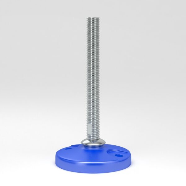 Hygienic adjustable feet HAF with floor lock holes and fully-threaded spindle