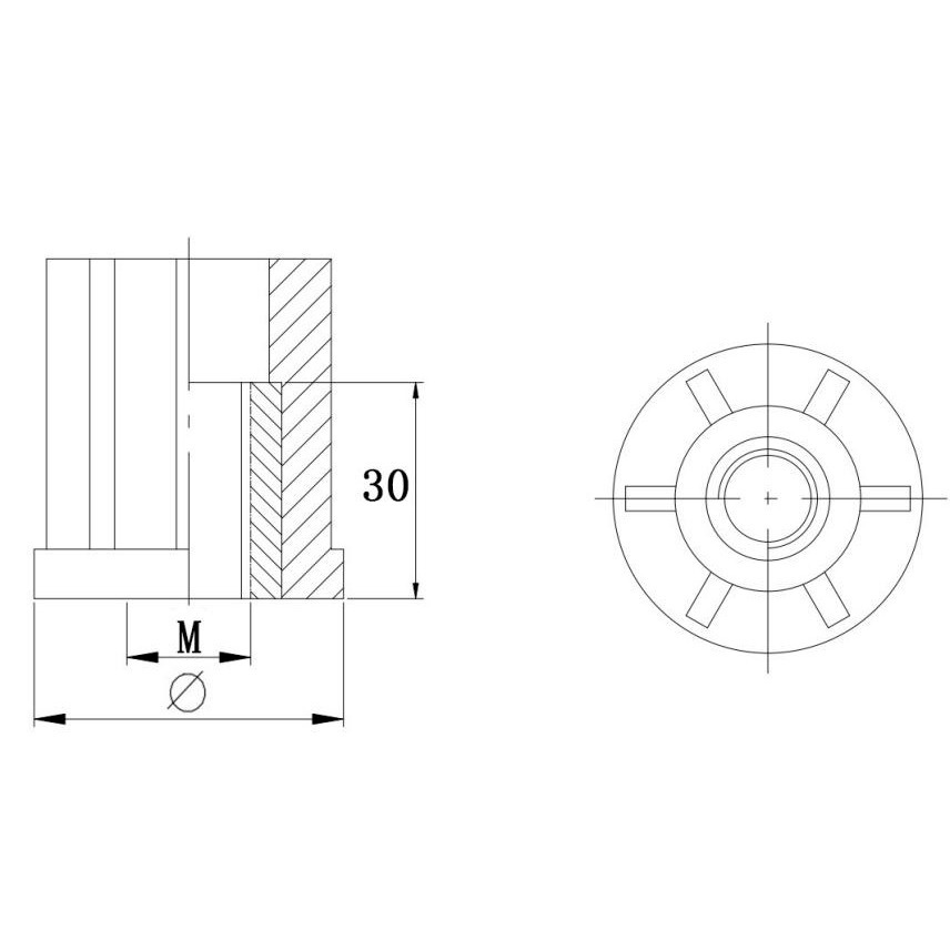 Round threaded tube inserts in reinforced polyamide