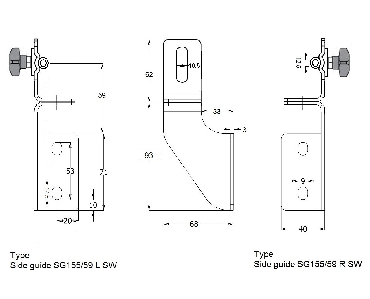 Swivel side guide bracket in stainless steel