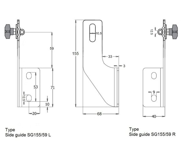Hygienic side guide bracket in stainless steel SG155
