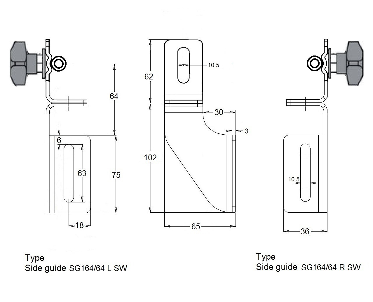 Swivel side guide bracket in stainless steel