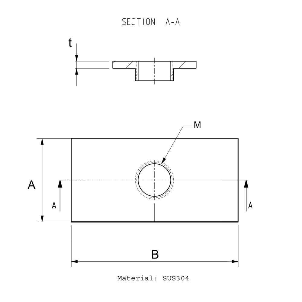 Rectangular threaded welding plate in stainless steel