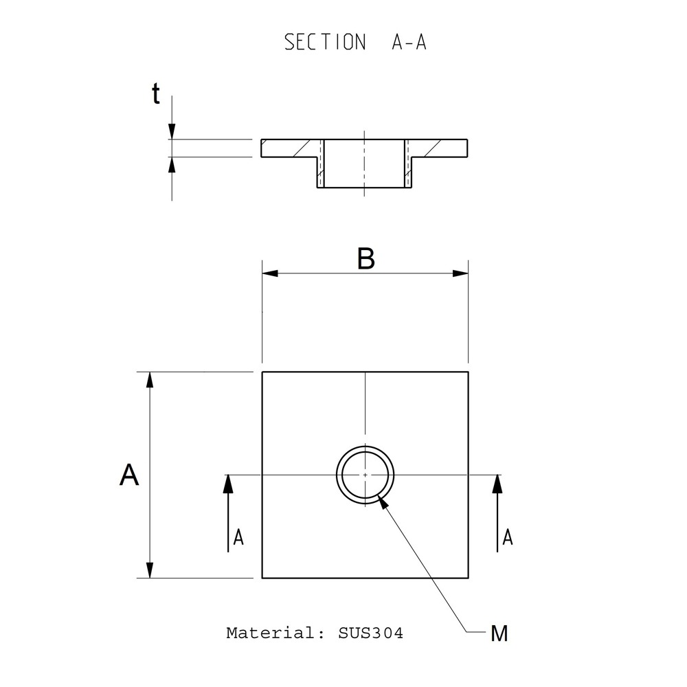 Square threaded welding plate in stainless steel