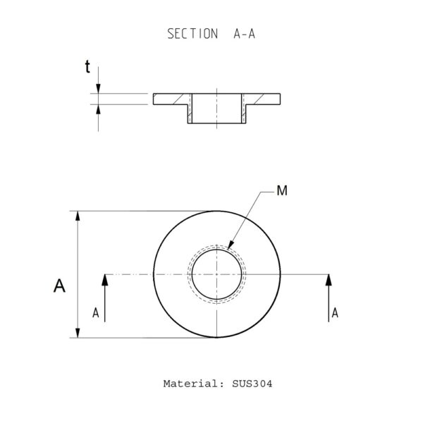 Round welding plate in stainless steel SUS304 drawing