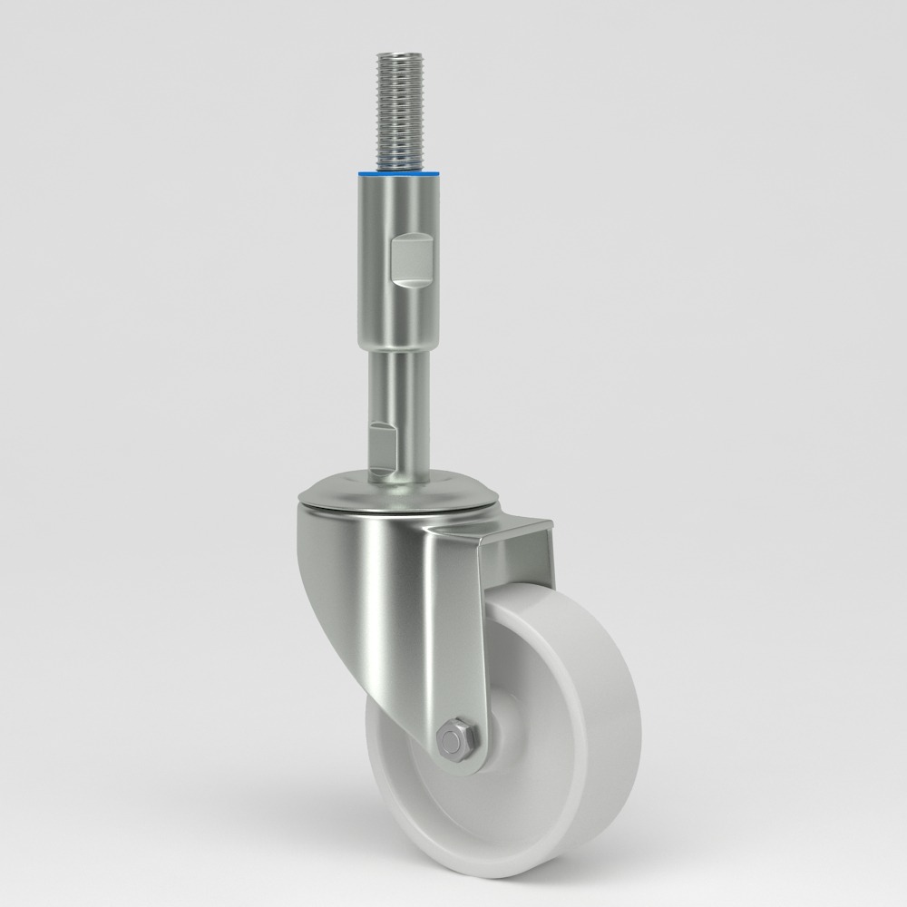 Leveling castor in hygienic design with white polyamide wheel