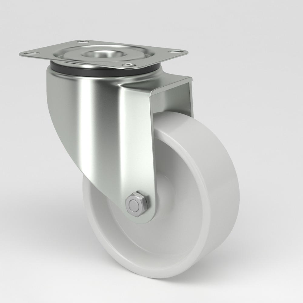 Industrial castor in hygienic design with white polyamide wheel