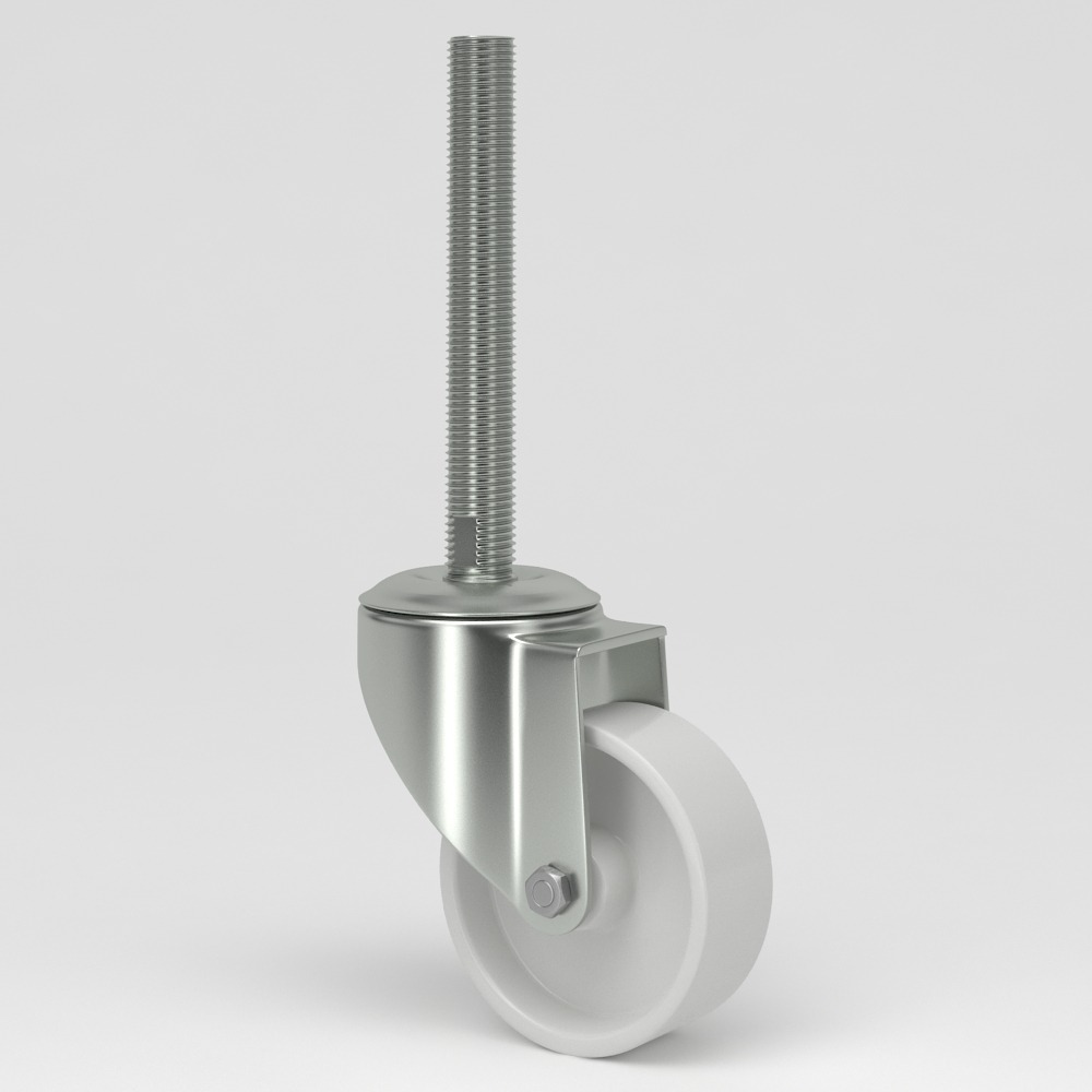 Leveling castor in hygienic design with white polyamide wheel