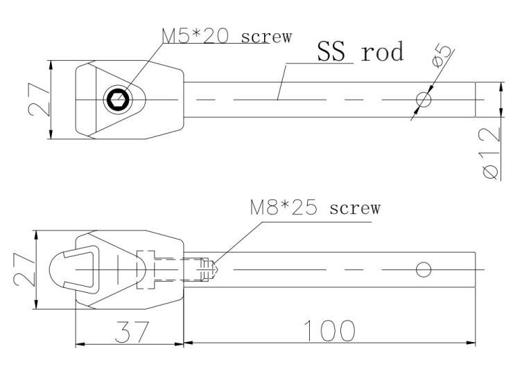 Single clamps for conical side guide rails with stainless steel rod