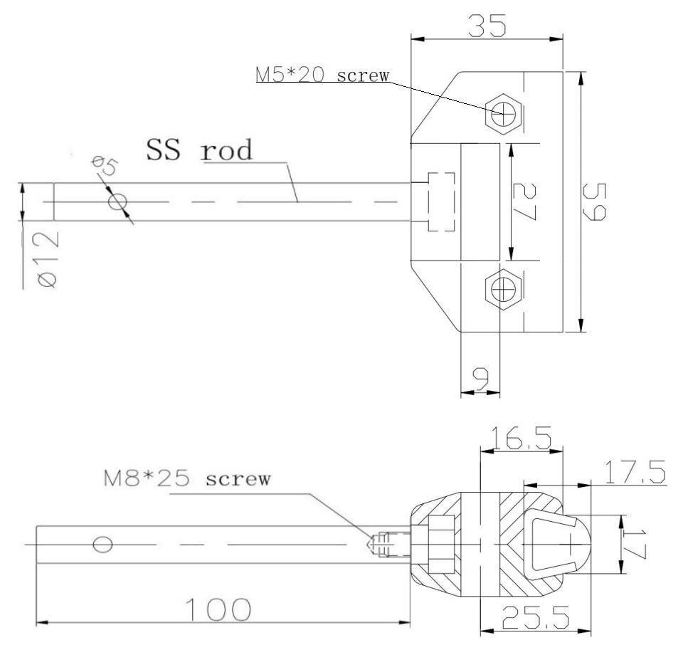 Single clamp long for conical side guide rails