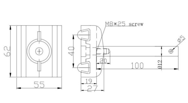 NHK 504 40 Double Clamps for Conical Side Guide Rails with stainless steel rod with stainless steel rod drawing