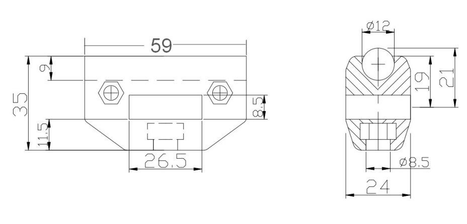 Single clamp long for round side guide rails