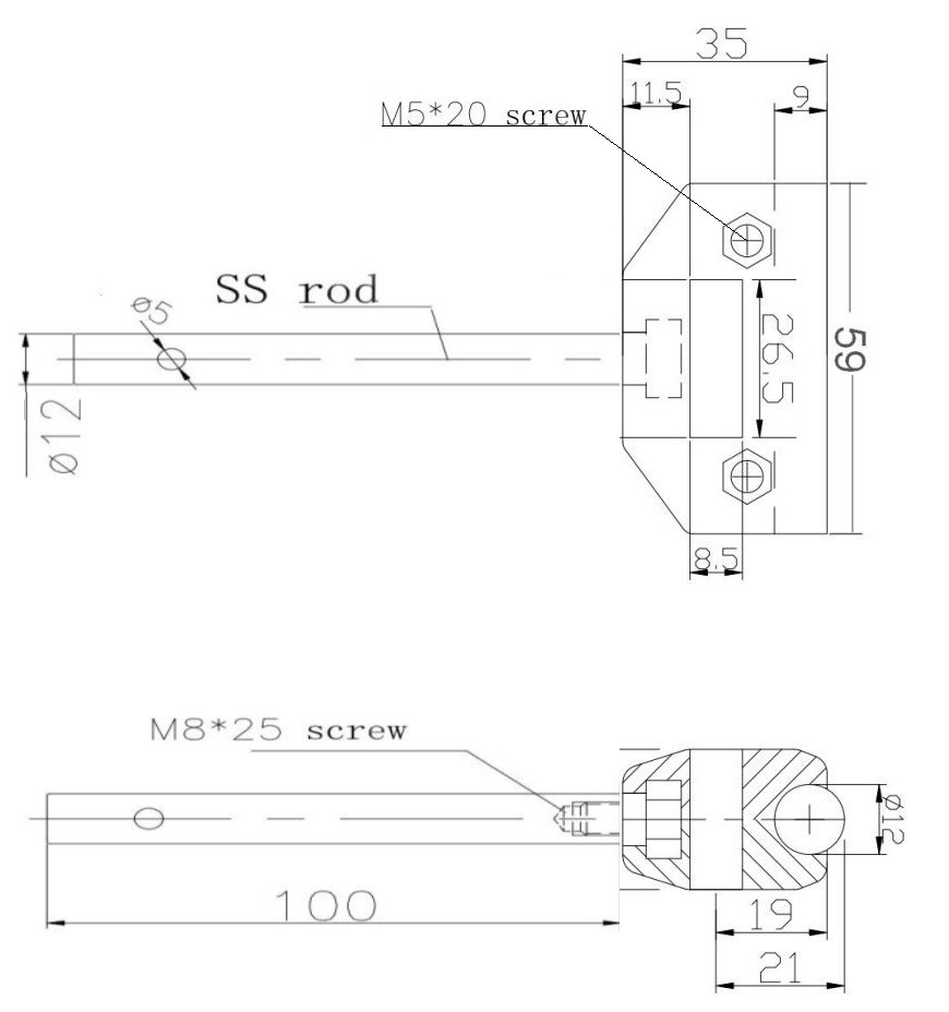 Single clamp long for round side guide rails