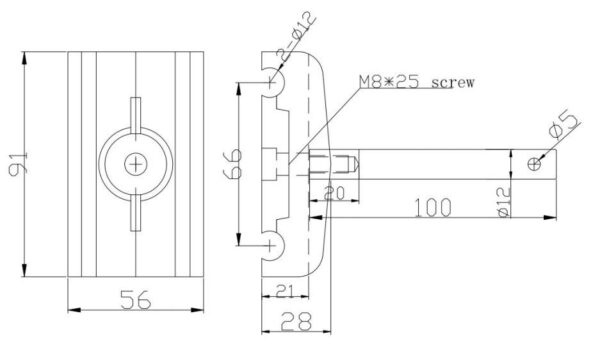 NHK 514 66 Double Clamps for Round Side Guide Rails with stainless steel rod drawing