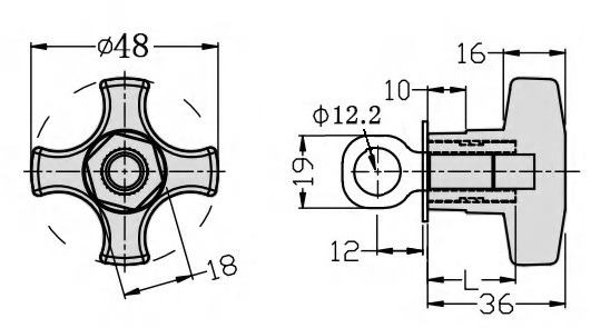 Star knob unit with eyebolt