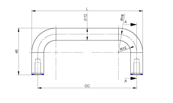 EHEDG certified 3A SSI standard hygienic handle in stainless steel drawing
