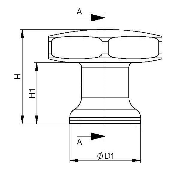 Hygienic star knob in stainless steel