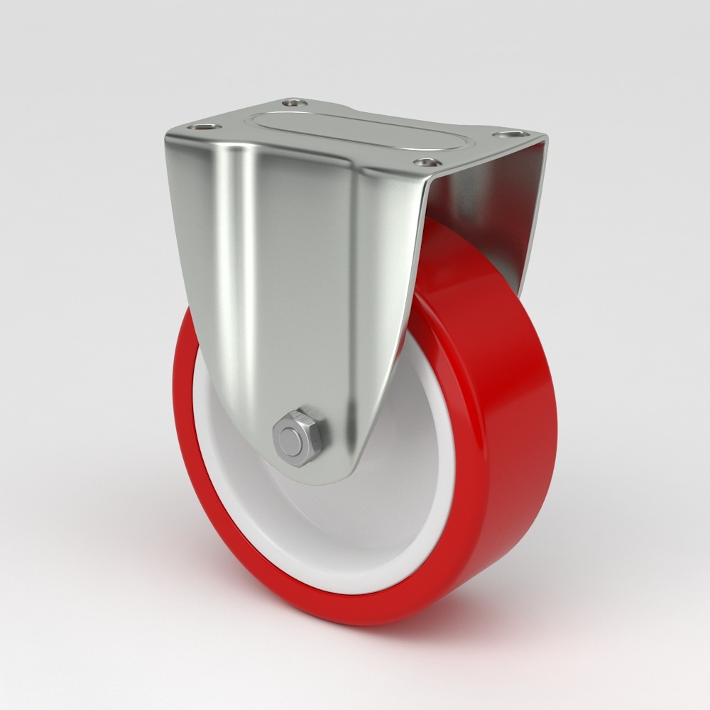 Industrial castor in hygienic design red polyurethane tread