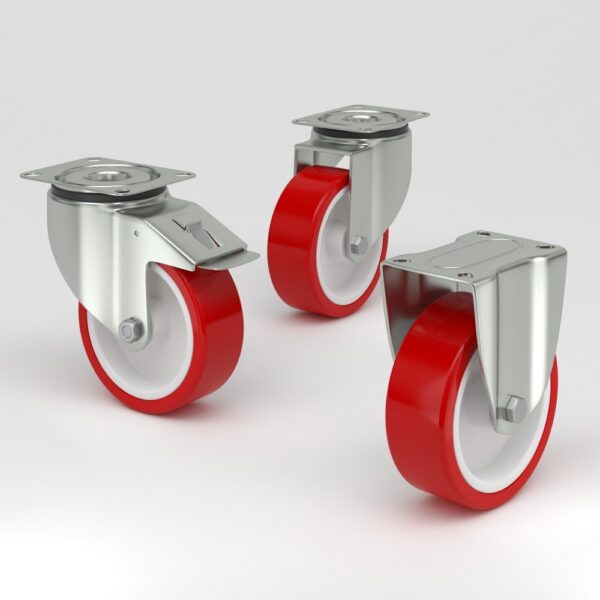 Red industrial castors in hygienic design (4)