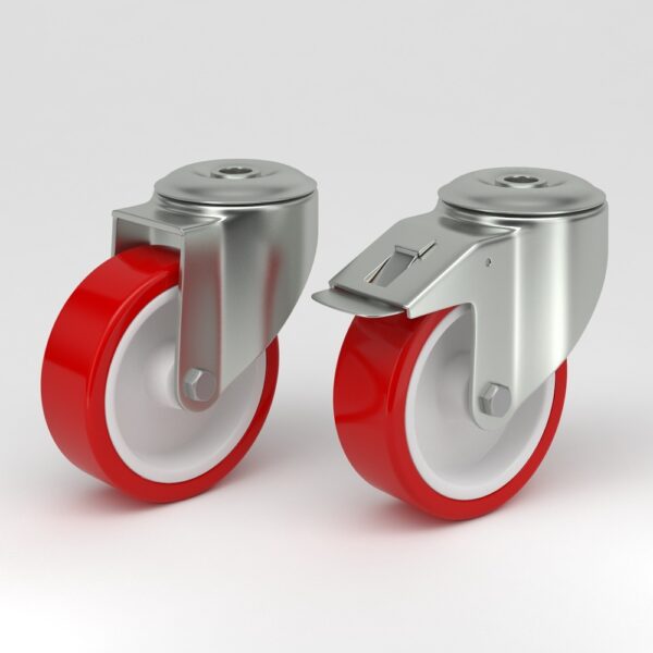 Red industrial castors in hygienic design (5)