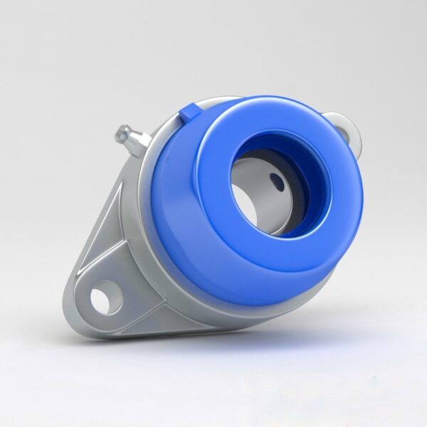 2 hole oval flange unit SFL in stainless steel 304 with open blue cover