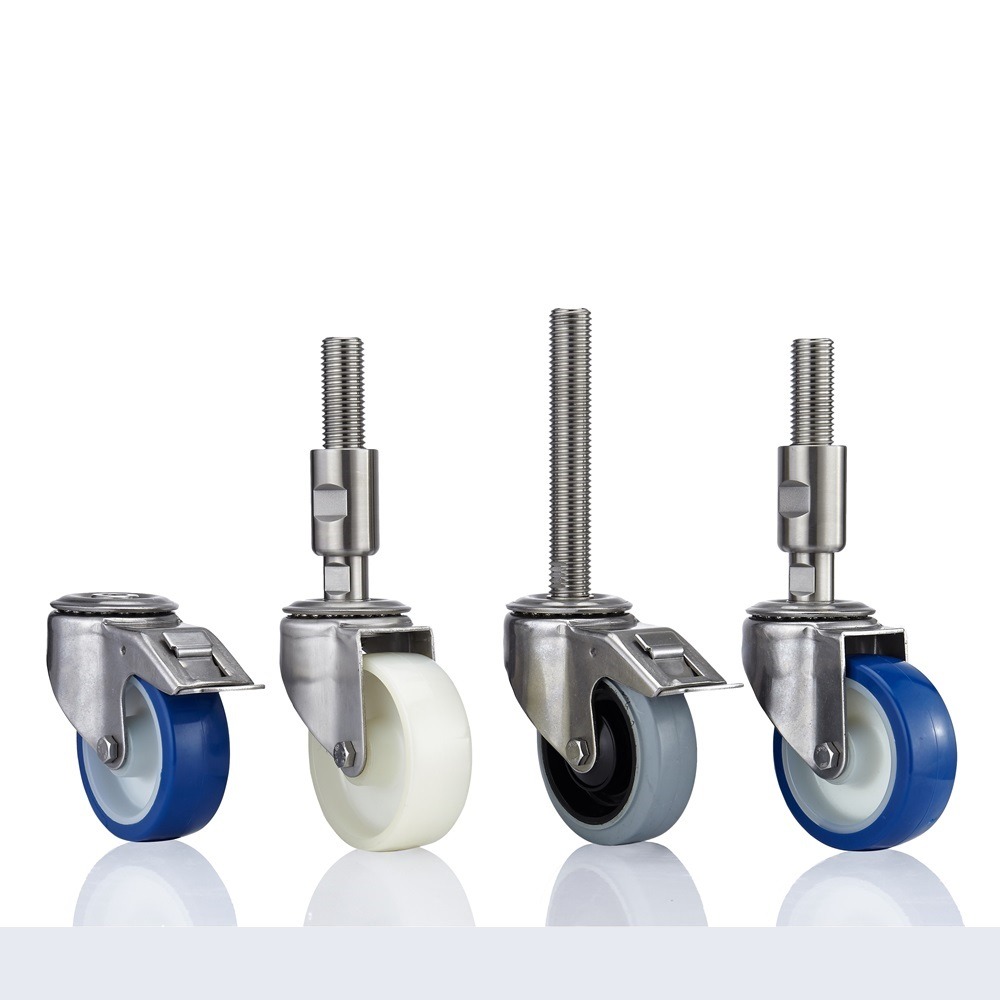 Castor in hygienic design with stainless brackets and spindle mounting