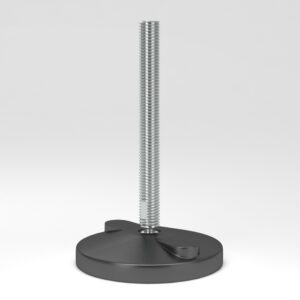 Leveling feet with black base plate in hygienic design with floor fixing holes PF