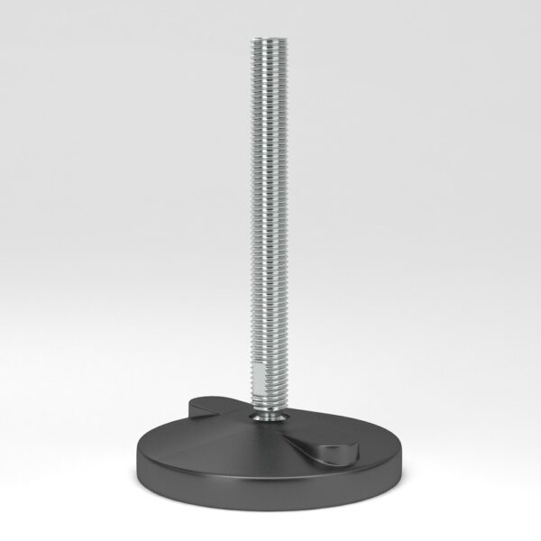 Leveling feet with black base plate in hygienic design with floor fixing holes PF