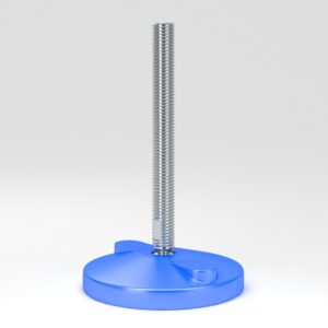 Leveling feet with blue base plate in hygienic design with floor fixing holes PF