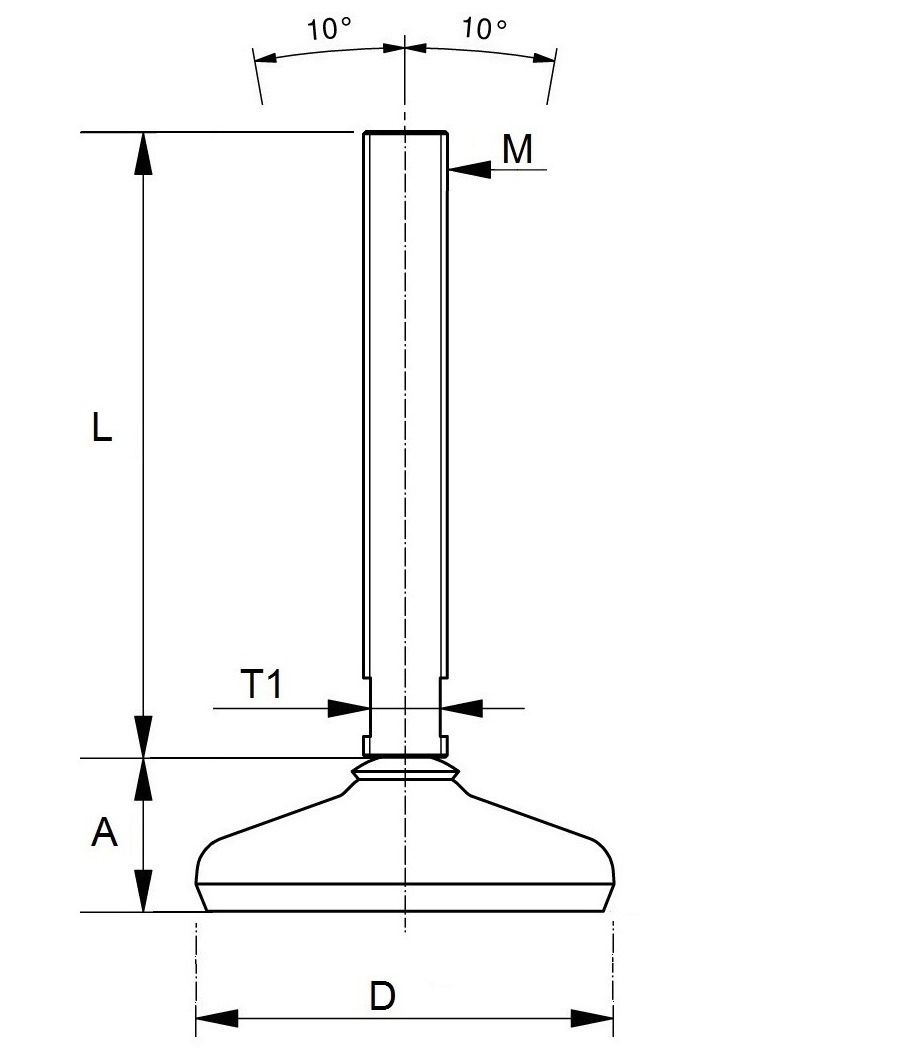 Levelling feet with fully-threaded spindle