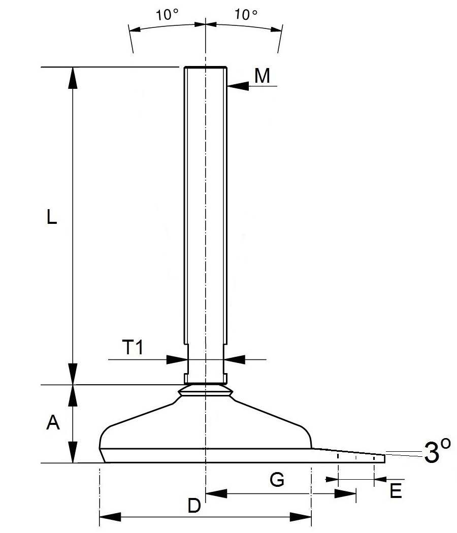 Levelling feet with floor lock plate and fully-threaded spindle