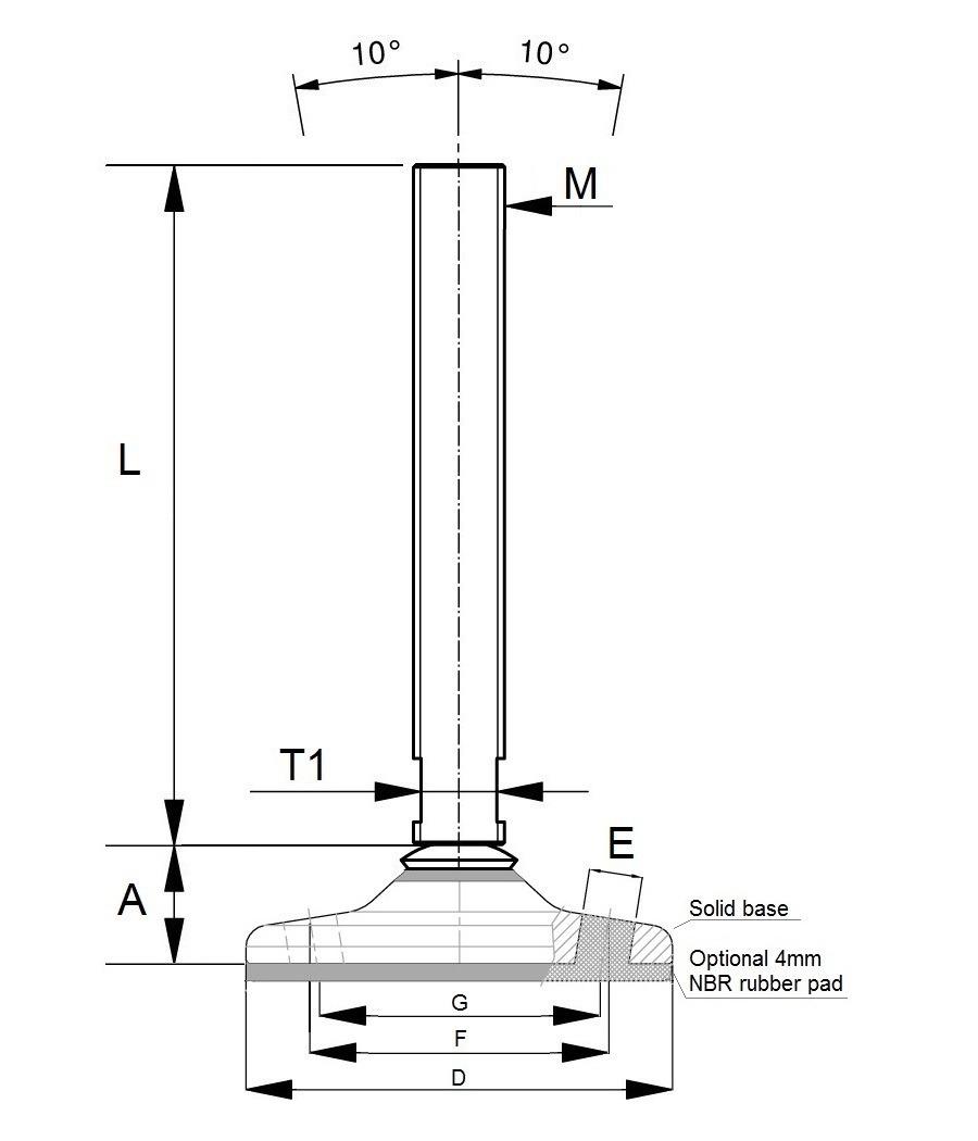 Stainless steel feet with floor lock holes and fully-threaded spindle