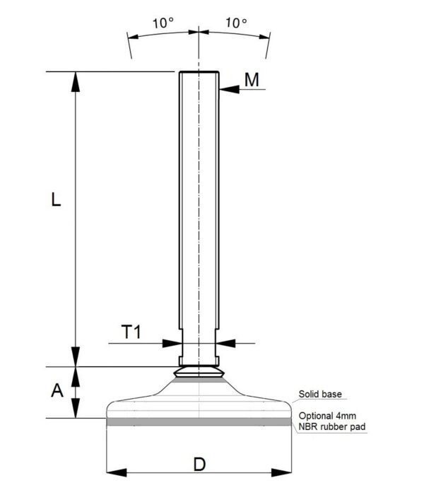 HAF x8 Hygienic adjustable feet with fully threaded spindle