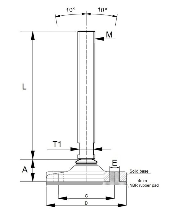 PF x9 Leveling feet with black base plate in hygienic design with floor fixing holes