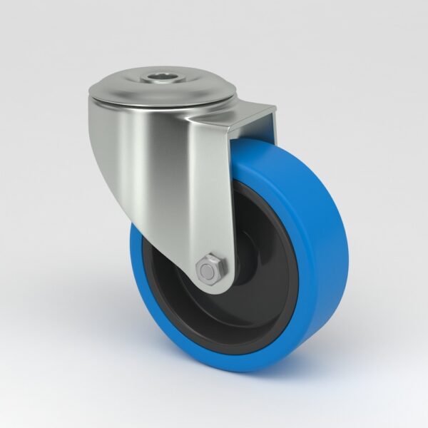 Hygienic swivel castor with stainless steel bracket single bolt hole
