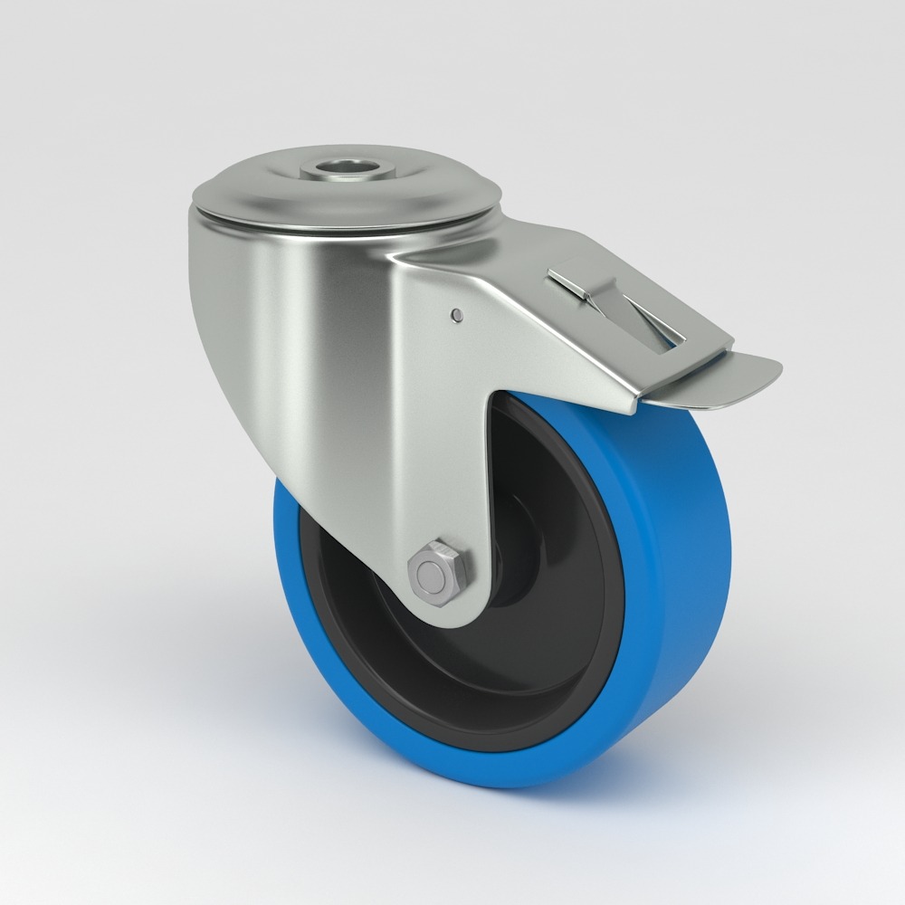 Swivel castor in hygienic design blue non-marking elastic-tire
