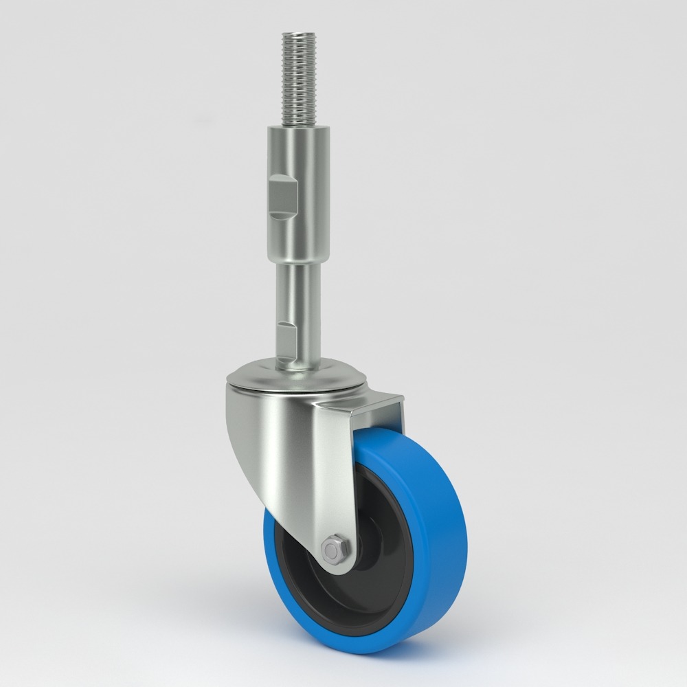Leveling castor in hygienic design blue non-marking elastic-tire