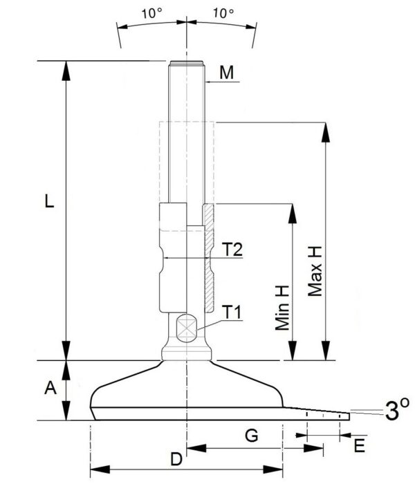 A-EHLF-x1-Hygienic-Leveling-feet-blue-base-with-floor-lock-plate-and-spindle-with-protecting-sleeve