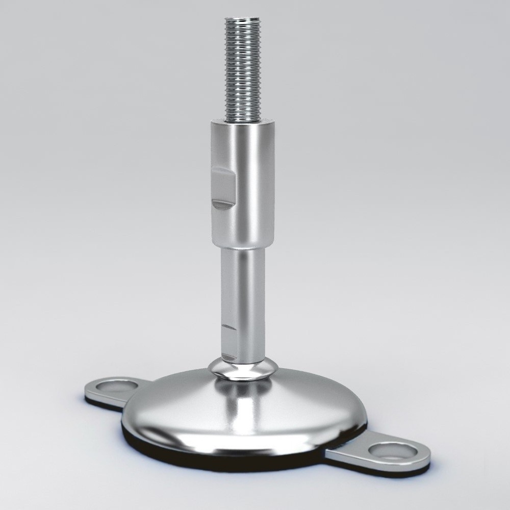 Hygienic machine feet with 2 floor locking plates and protected spindle