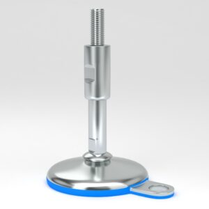 Levelling feet in hygienic design with floor lock plate and protected spindle